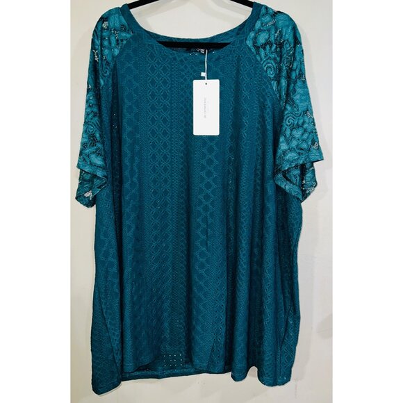 Bloomchic Green Lace Overlay Tunic Blouse US 26 UK 30 EU 54 Polyester & Spandex - Picture 1 of 2